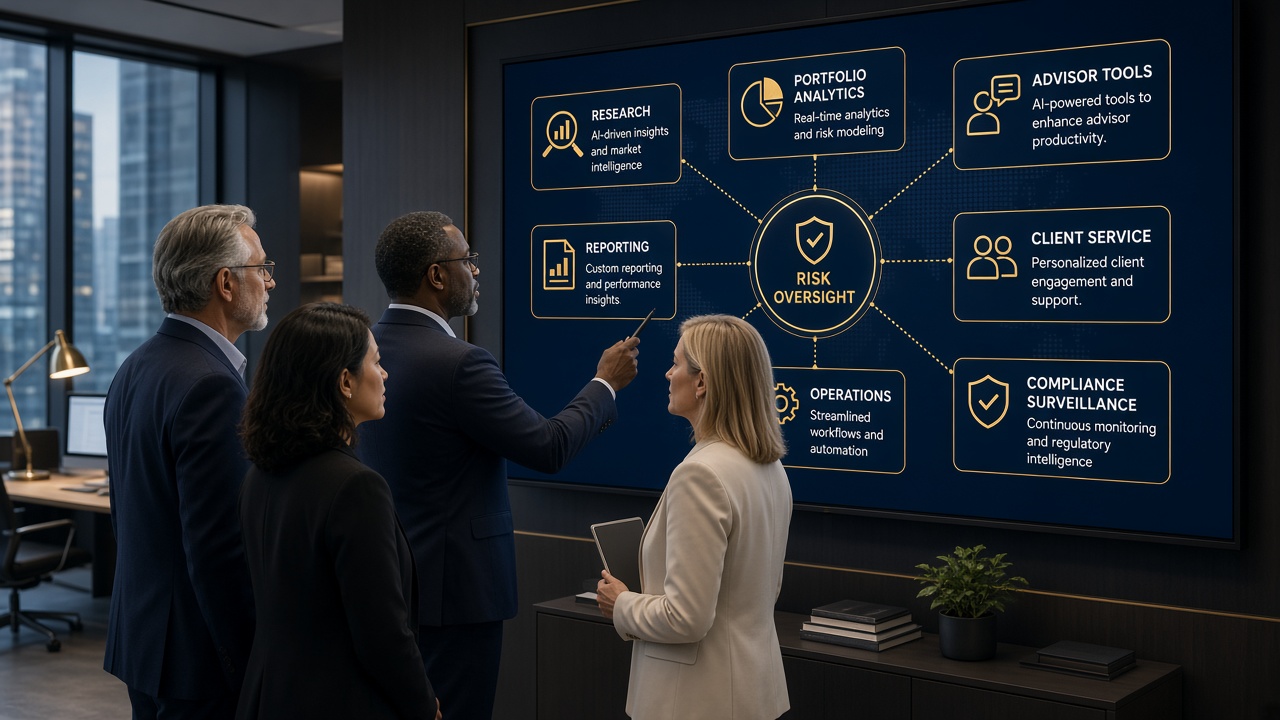 Asset and wealth managers reviewing AI projects across research, portfolio analytics, advisor tools, client service, compliance, operations, and reporting