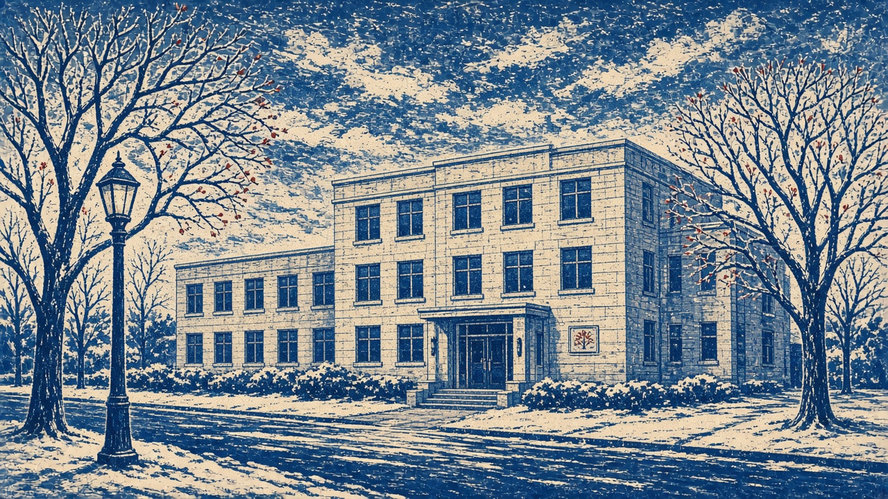Linocut illustration of a professional Ottawa office building