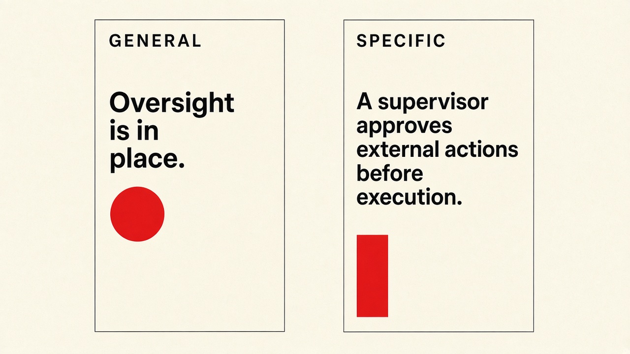 Example showing how a specific description of oversight provides more useful context than a general assurance.