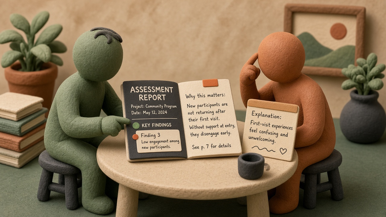 Customer and adviser discussing the reasoning behind an assessment finding.