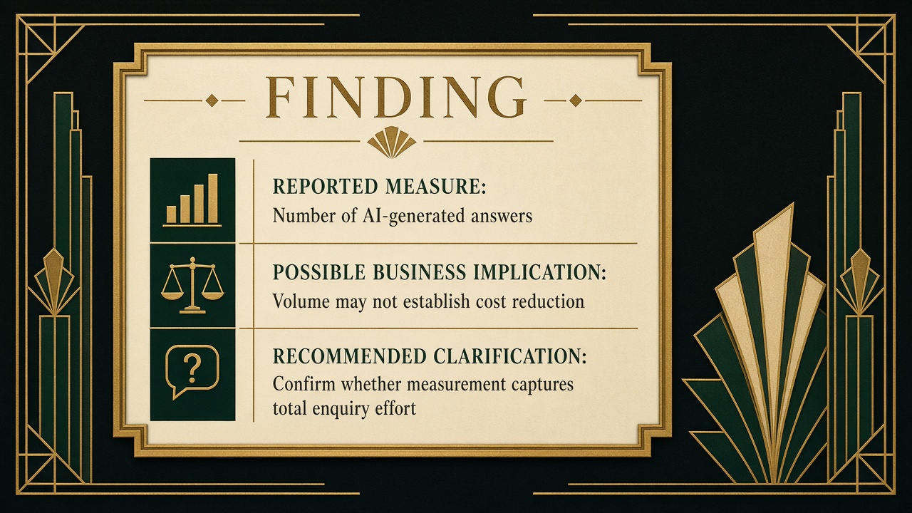 Example linking an AI output measure to uncertainty about cost savings and a recommended clarification.
