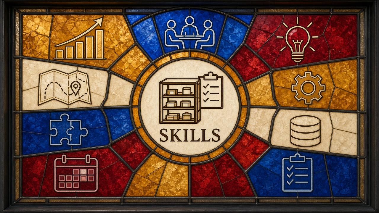 Stained-glass illustration of an organization skills inventory