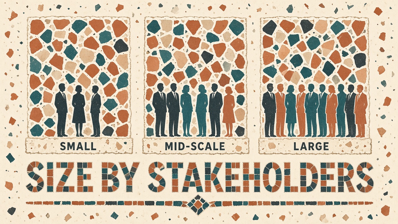 Comparison of small mid-scale and large AI projects based on stakeholder involvement