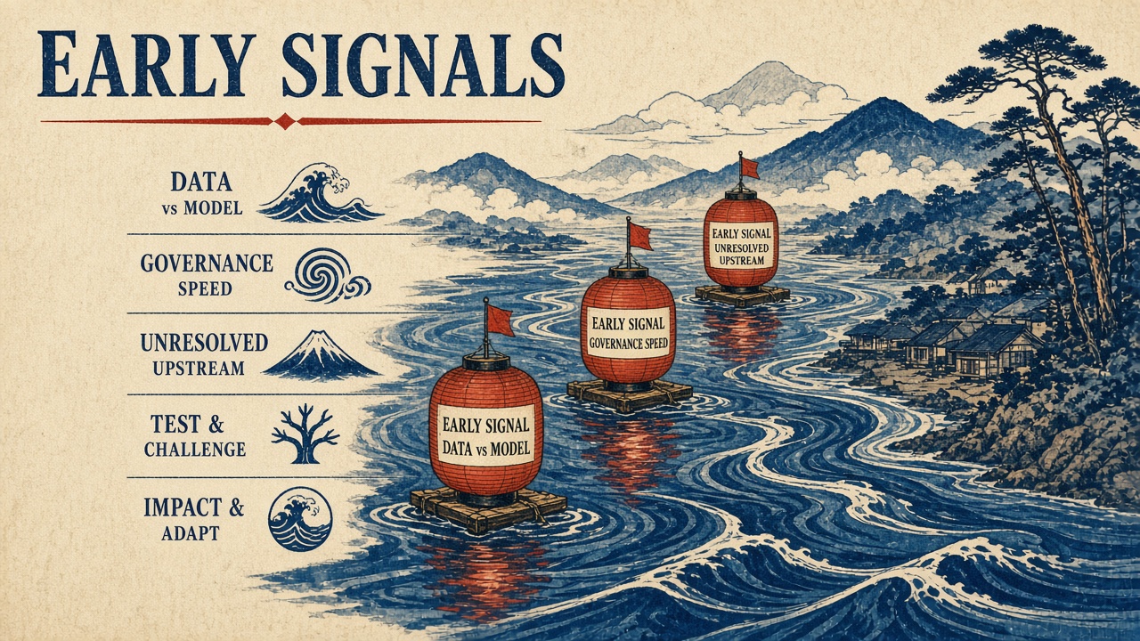 Diagram illustrating early warning signals in an AI project lifecycle