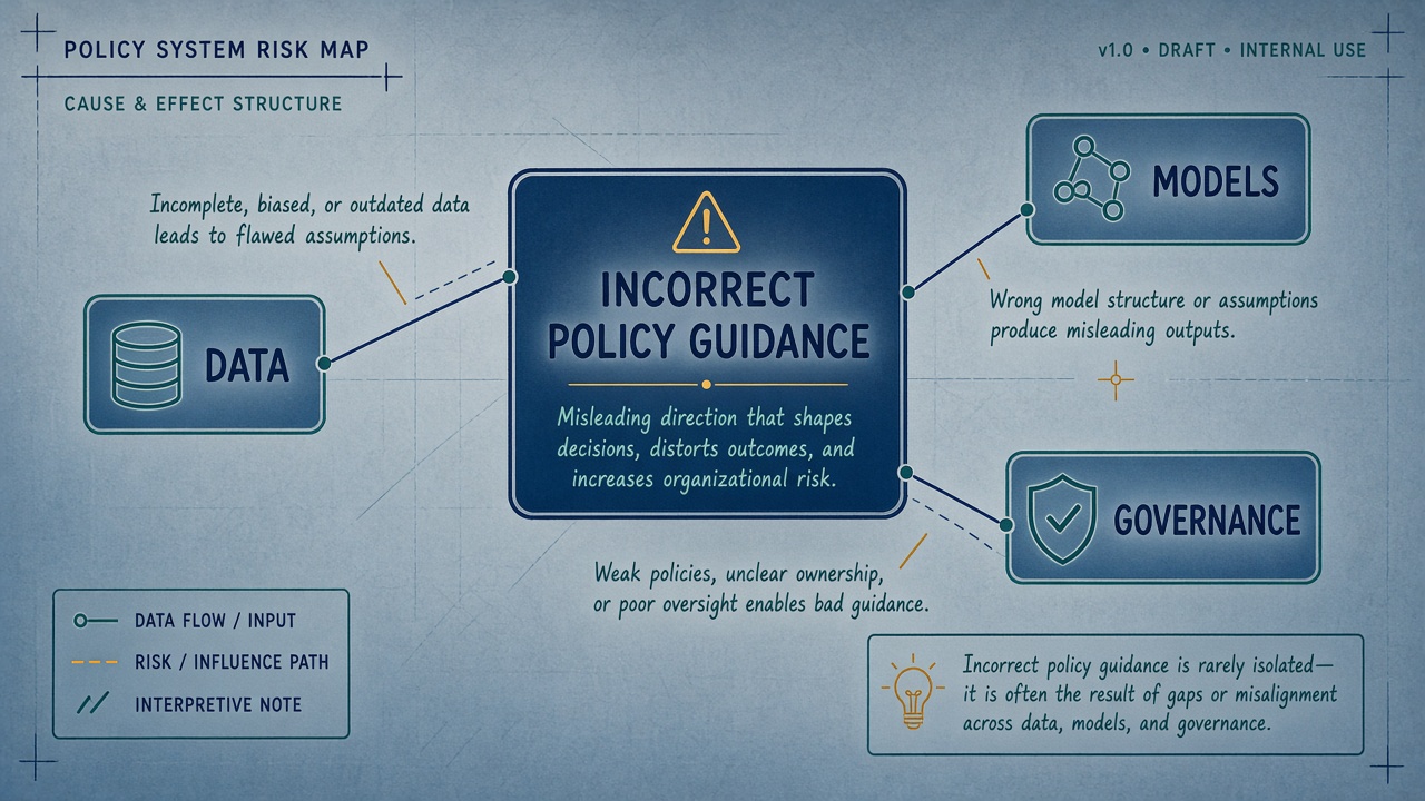A potential risk involving connected data, model evaluation, and governance arrangements.