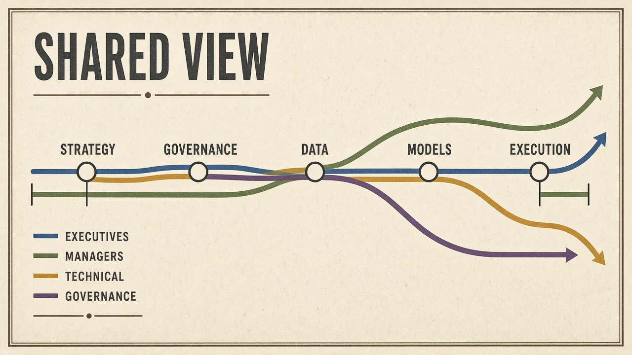 Visualization showing different stakeholder perspectives mapped onto the same AI project risk structure