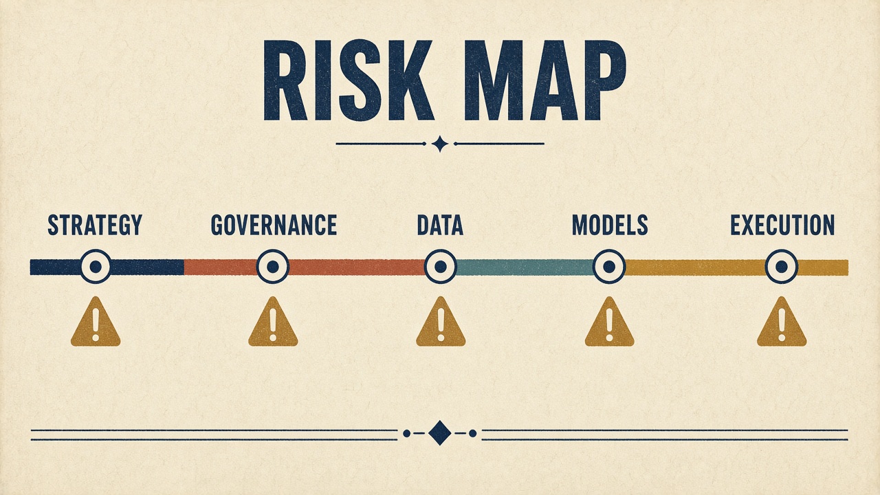 Diagram showing mapped risks across different stages of an AI project lifecycle