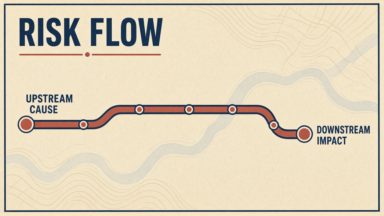 Visualization of upstream risks affecting downstream stages in an AI project