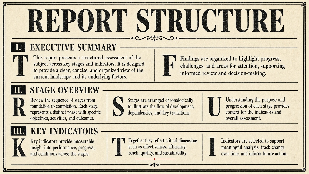 Diagram showing sections of an AI project risk report including summary stage analysis and key risks