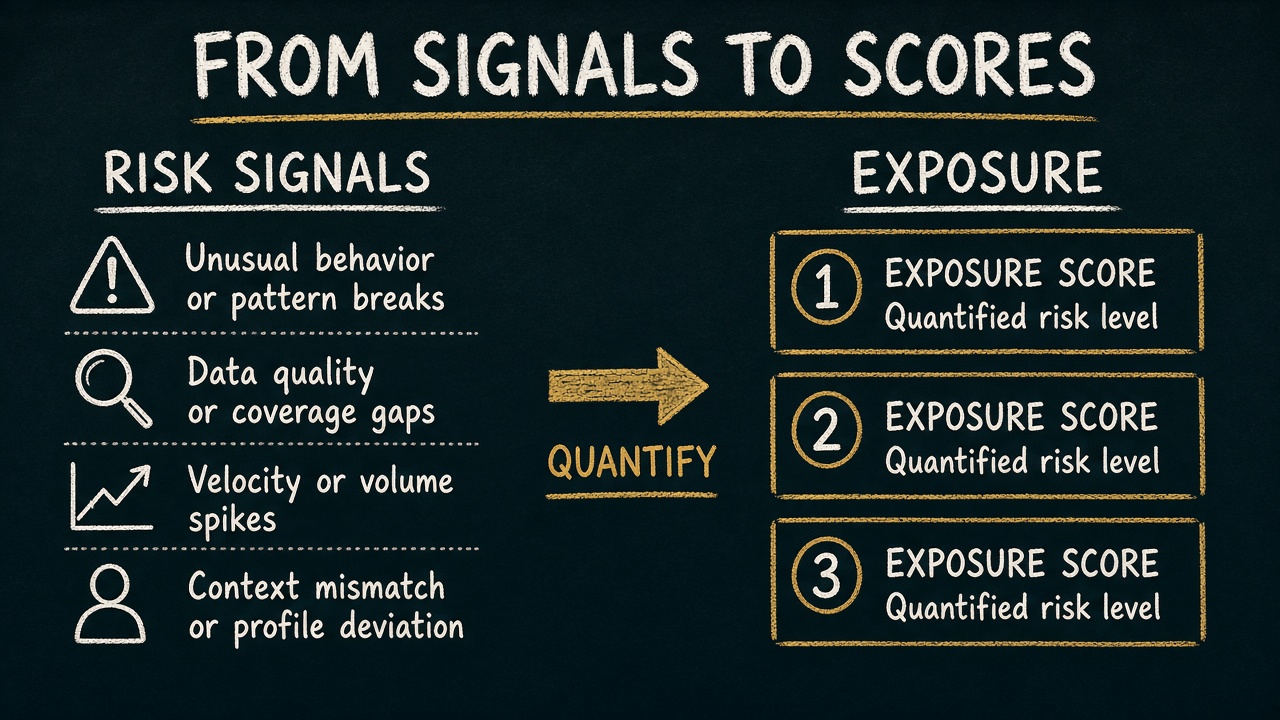 Diagram illustrating transformation of qualitative risk signals into quantified risk scores